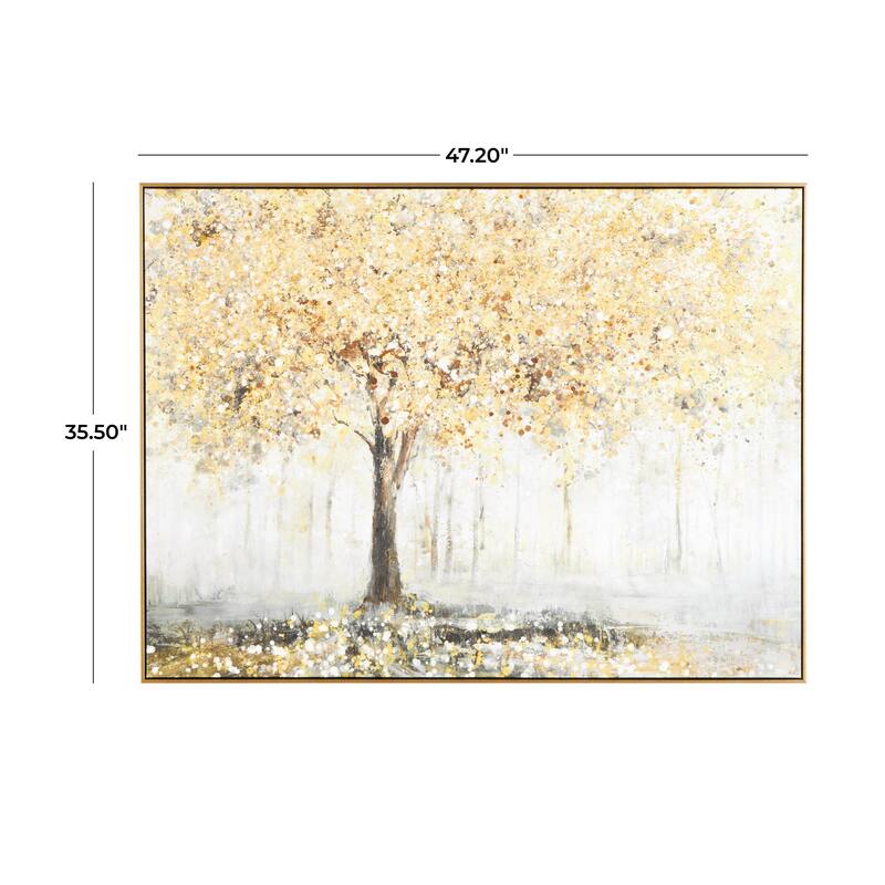 Canvas Landscape Paint Splatter Forest Framed Wall Art - Gold - Roche River Decor