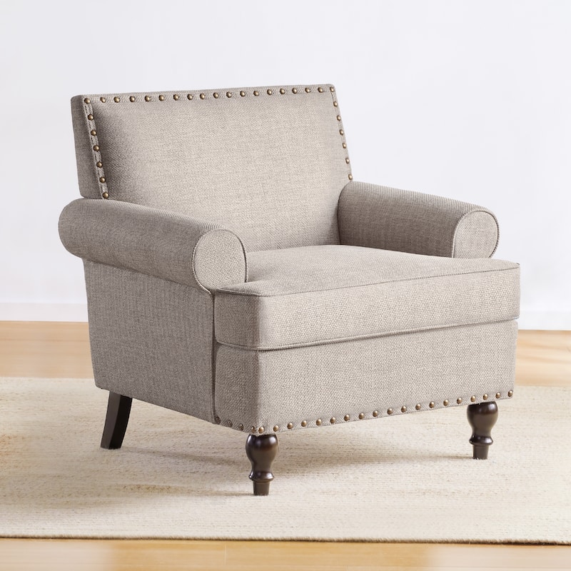 Uniquely Designed Riveted Fabric Sofa, Single Chair Loveseat - 29.5" x 31" - Brown