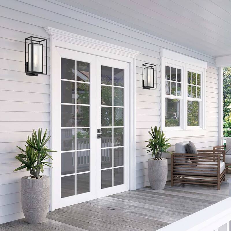 1-Light Matte Black Finish Outdoor Wall Sconce with Seedy Glass Shade