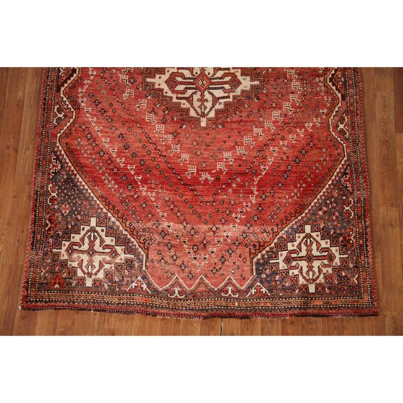 Medallion Shiraz Persian Vintage Area Rug Handmade Wool Carpet - 4'9"x 7'4"