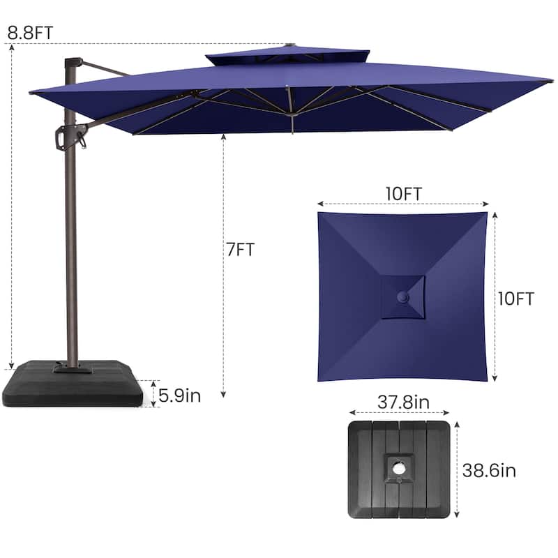 Outdoor Patio 10FT Square Cantilever Umbrella with 4-Piece Fillable Weighted Base