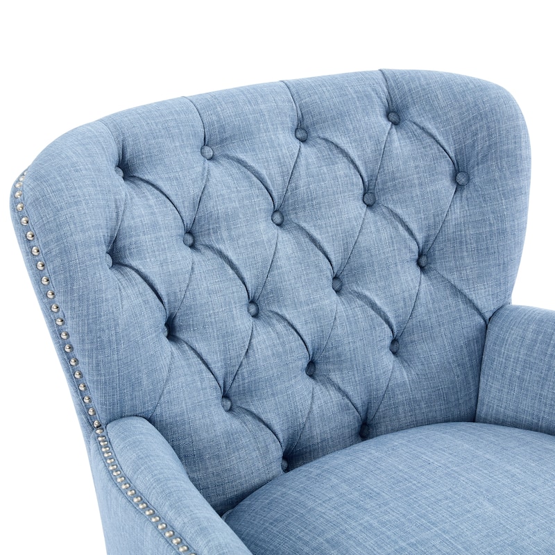 Polyester Vintage Lounge Chair with Nailhead Trim, Curved Backrest and 220lb Weight Capacity