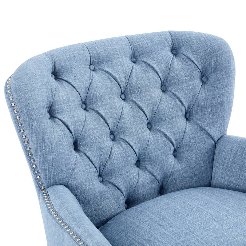 Vintage-Inspired Upholstered Lounge Chair with Nailhead Trim ,Solid Wood Legs for Stability and Elegant Curved Backrest