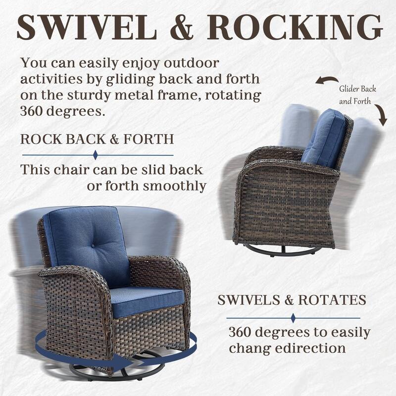 Pocassy 6 Pieces Glider Sofa with Swivel Chairs Ottomans Table