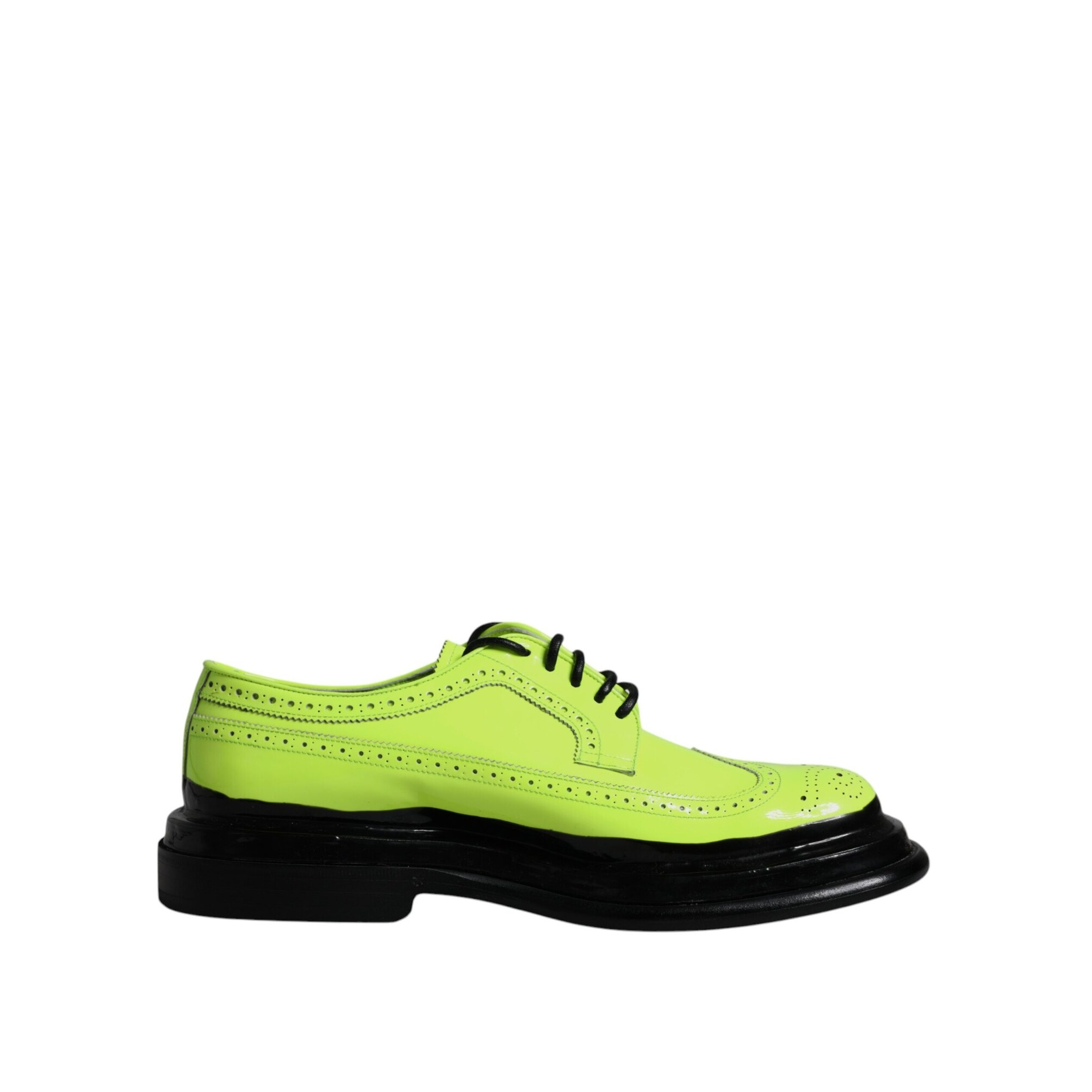 Dolce Gabbana Neon Green Leather Lace Up Derby Dress Men's Shoes