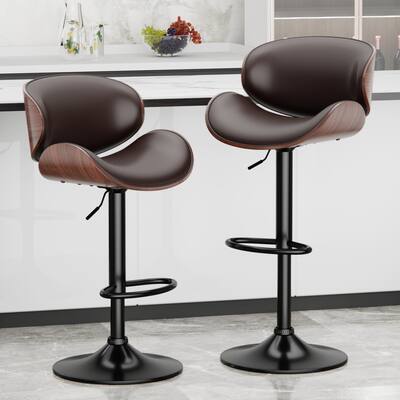 Adjustable Swivel Bar Stools Set of 2 PU Leather Counter Height Chairs