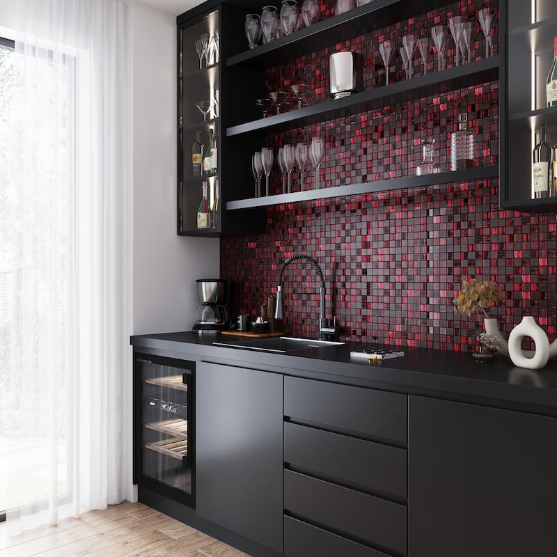 Apollo tile 11" x 11" Nirvana Glossy Matte Jam Red Glass Tile (4.43 sq ft/case) - 5 Pack