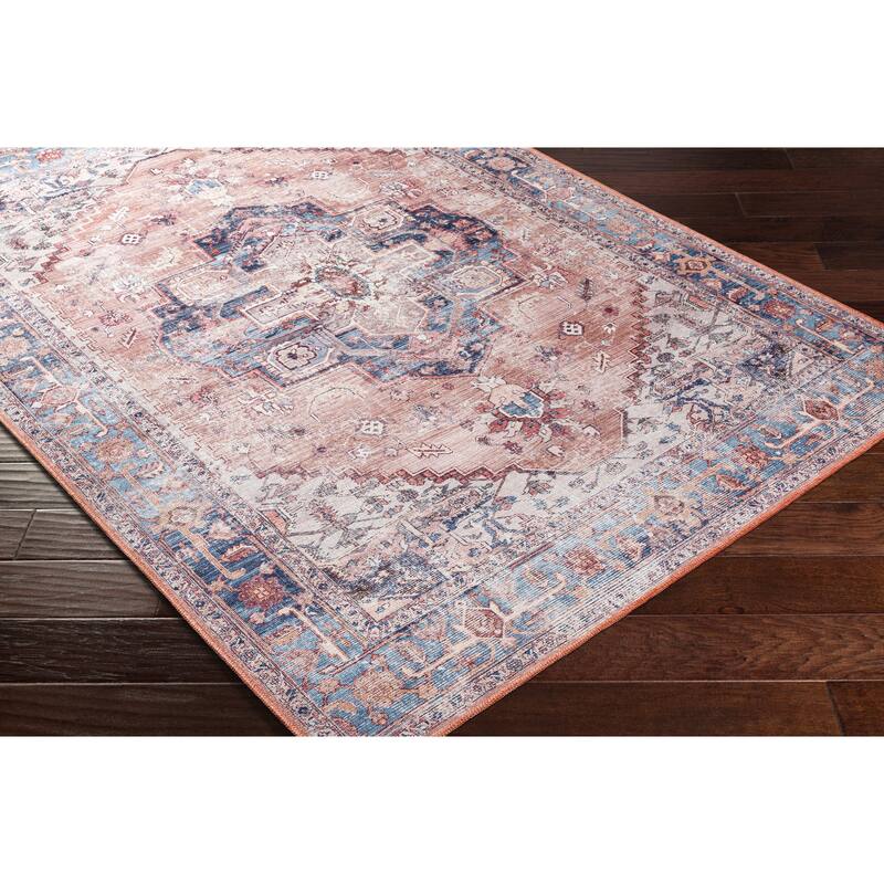 Livabliss Aurore Distressed Medallion Printed Washable Area Rug