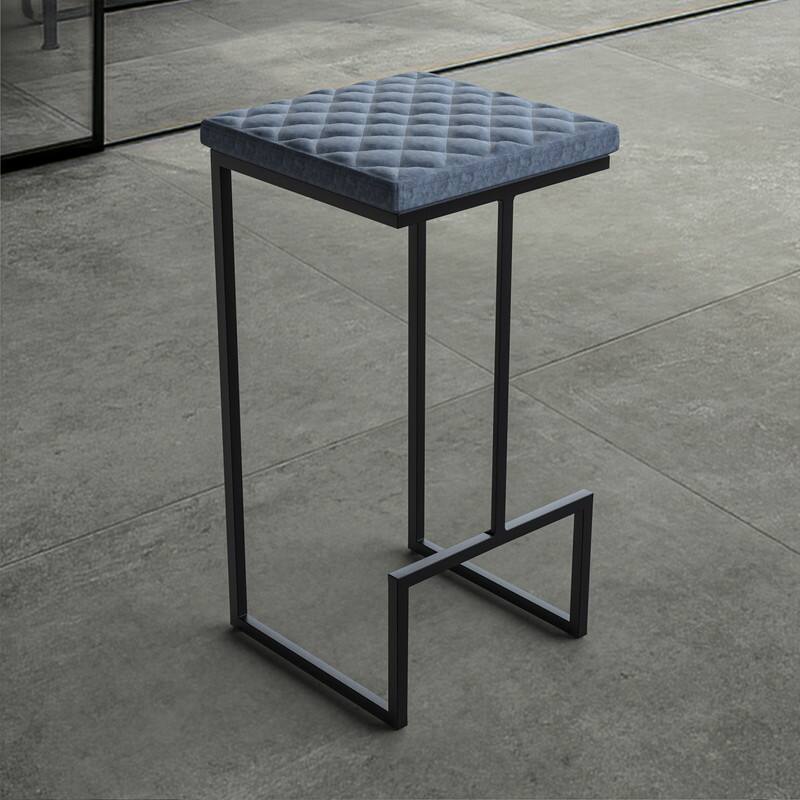 Quincy Leather Counter Barstool – Upholstered Square Seat with Quilted Back, Footrest, and Metal Legs for Kitchen or Dining Area