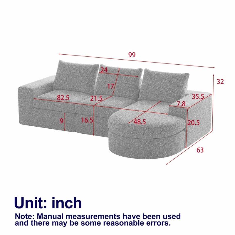 Modern L-Shaped Chenille Sectional Sofa with Chaise and Six modules