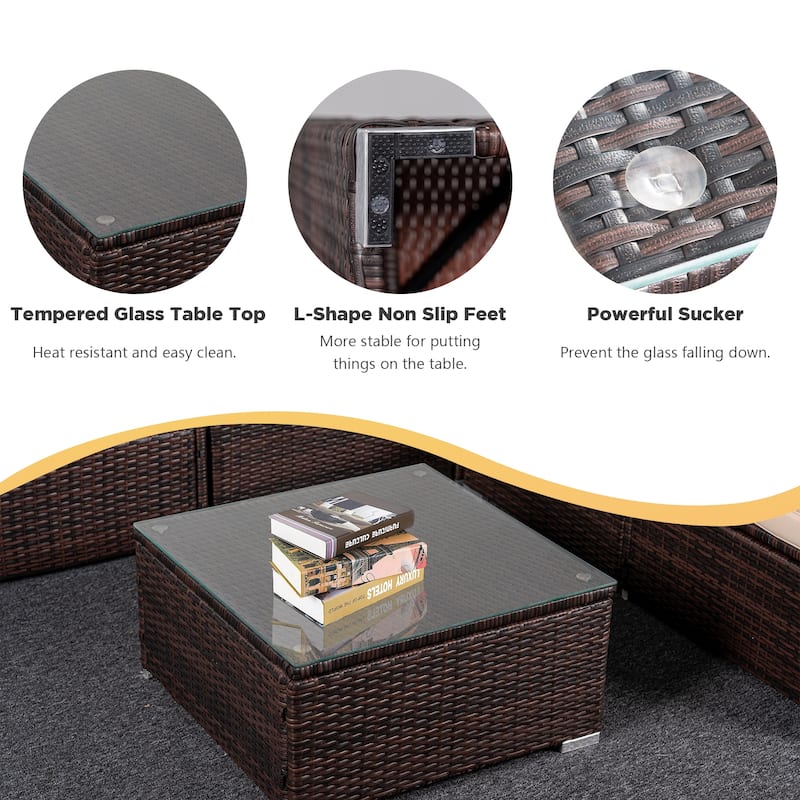 6-Piece Outdoor Rattan Patio Conversation Furniture Set for Backyard, Poolside