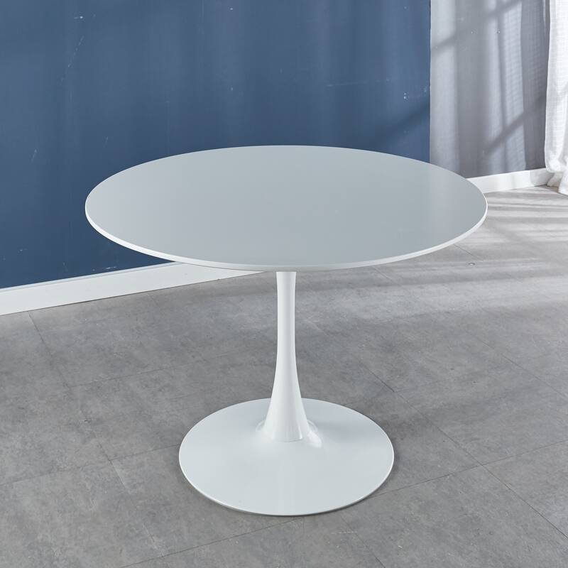 Round Dining Table for 2-4 People, Circle Kitchen Table with MDF Top & Metal Base, Mid-Century Leisure Table, Coffee Table - White