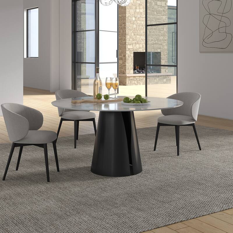 Modern Stone Table Top Carbon Steel Black Pedestal Base Dining Table