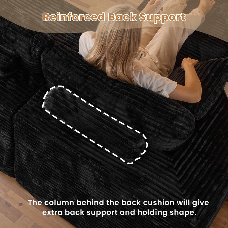 HOOOWOOO Modern Plush Corduroy L-shaped Sofa Chaise Lounge with Ottoman