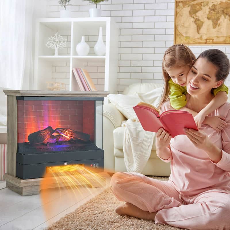 Costway 27'' Freestanding Electric Fireplace Heater w/ 3-Level Flame - See Details
