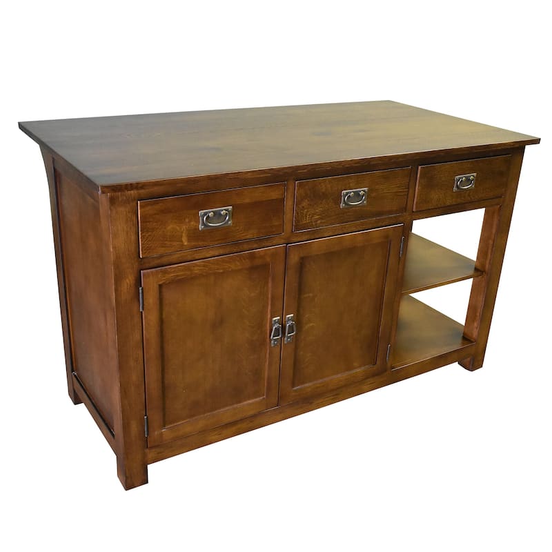 Mission 3 Drawer Oak Kitchen Island 60''