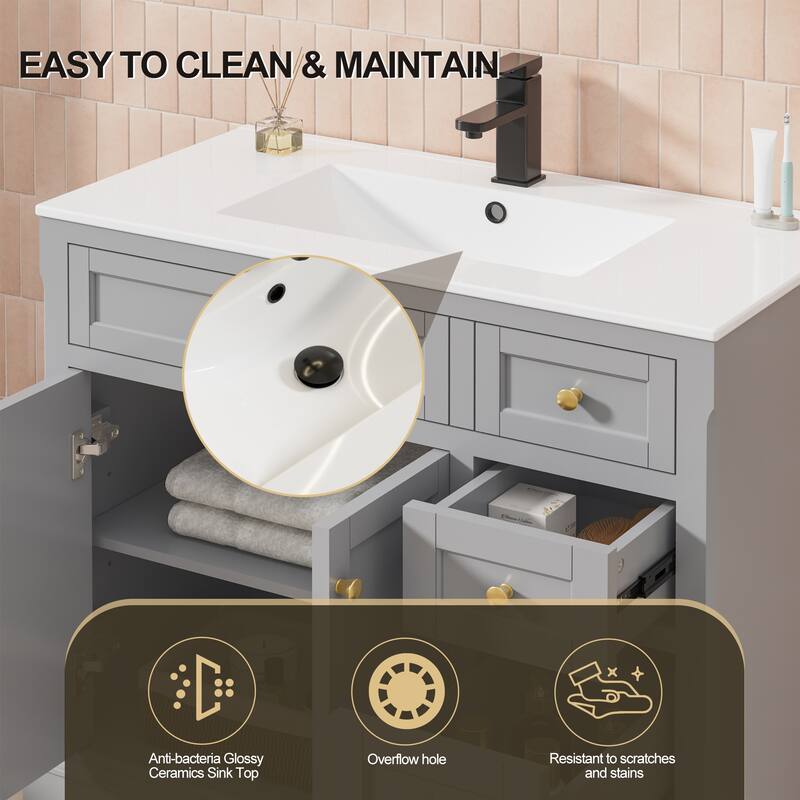 Retro Bathroom Vanity W/ Drop in Sink Combo Cabinet Set
