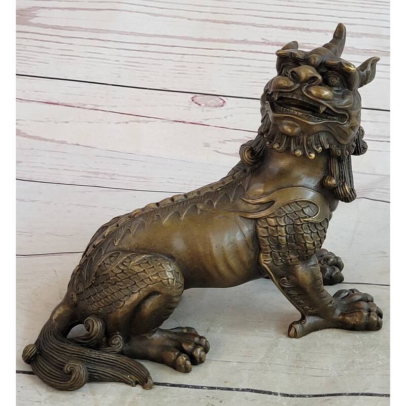 Folk Chinese Bronze Evil Talisman Guardian Door Lion Fu Foo Dog Statue Sale Gift