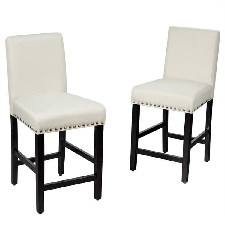 25-Inch Set of 2 Kitchen Curved Backrest Dining Chairs with Rubber Wood Legs and Adjustable Foot Pads
