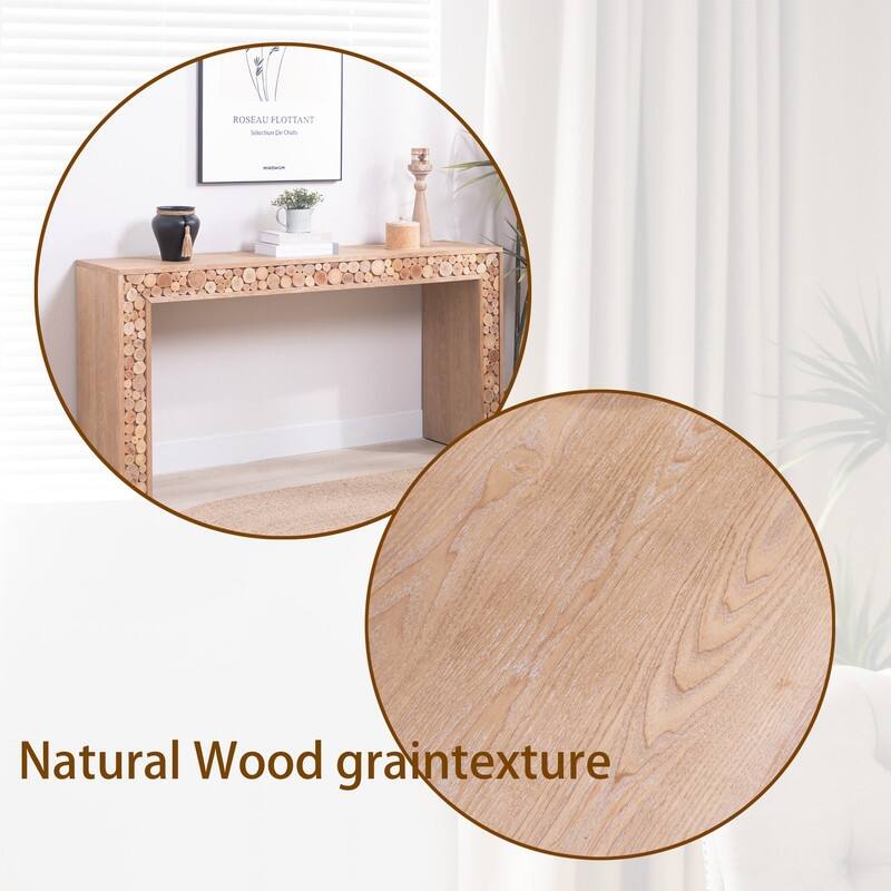 Rustic Wood Console Table with Natural Log Accents for Entryway or Hallway Display and Organization