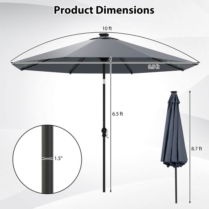 Costway 10 FT Solar Patio Umbrella with 96 LED Lights 35° Adjustable
