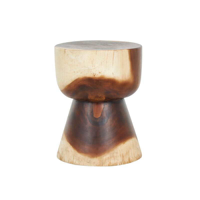 Brown Wood Handmade Hourglass Side End Accent Table with Natural Wood Grain