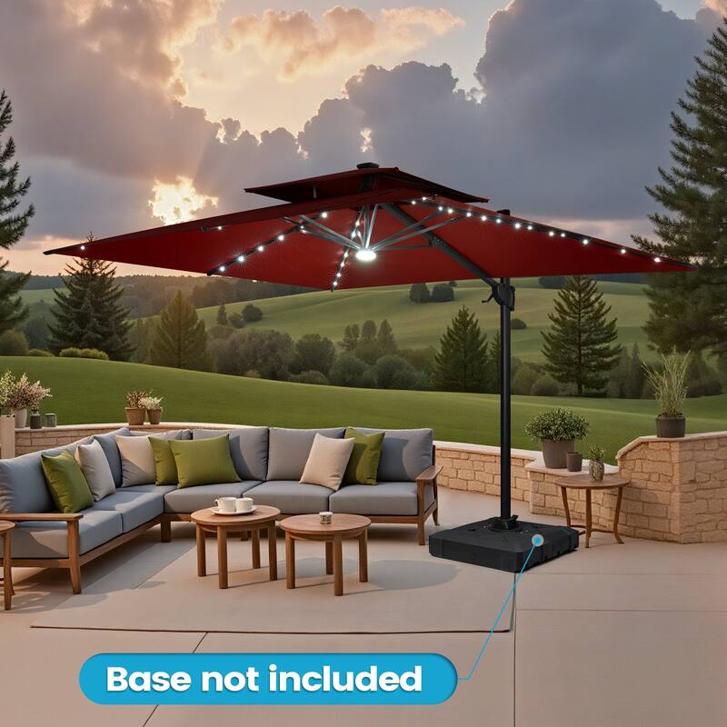 9 FT x 11 FT Outdoor Double Top LED Lighted Patio Cantilever Umbrella