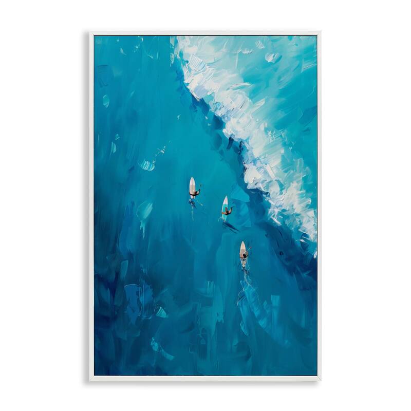 Stupell Aerial Surfers Approaching Wave Framed Giclee Art Design By LSR Design Studio - 16 x 24 - White