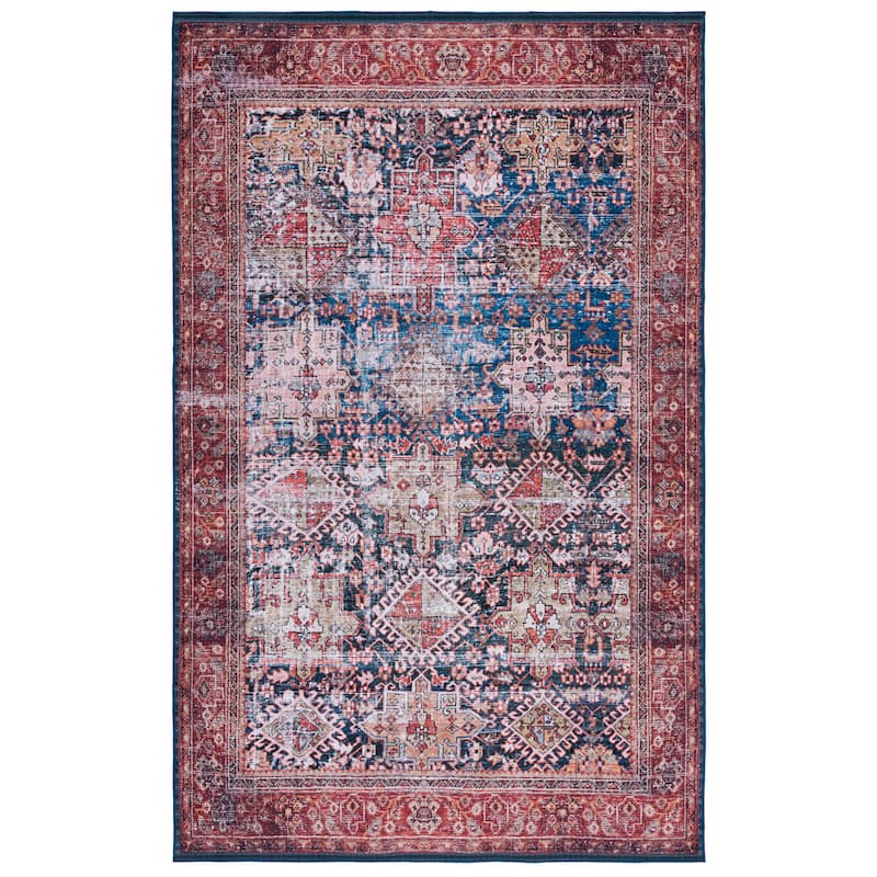 SAFAVIEH, Tucson Machine Washable Slip Resistant Jadwiga Traditional Rug - 4' x 6' - Navy/Rust