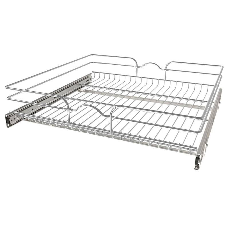 Rev-A-Shelf Pullout Single Basket Organizer for Kitchen Cabinets, 24 x 22 In, 5WB1-2422CR-1 - 23.5"W x 22"D x 6"H - Silver - 23.5"W x 22"D x 6"H