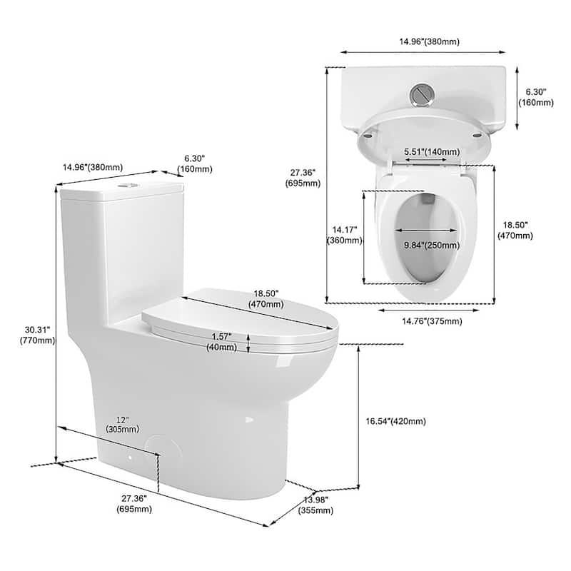 Elongated One-Piece Toilet with Soft-Close Seat