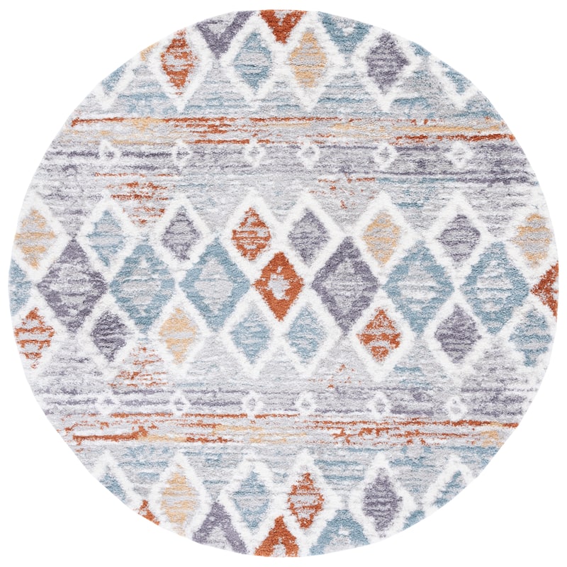 SAFAVIEH Berber Shag Elizabete Rug - 7' Round - Blue Rust/Ivory