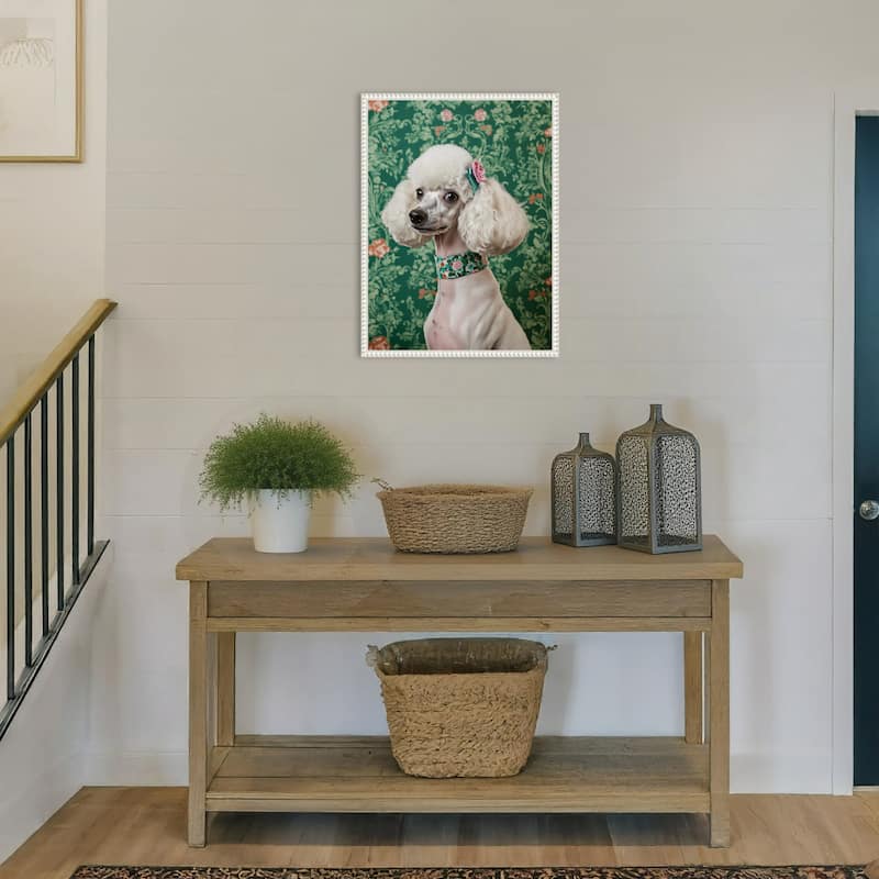 The Floral Adorned Poodle by Mowzu Framed Canvas Wall Art