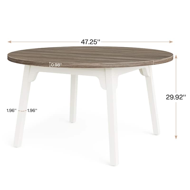 47 Inch Round Dining Table for 4, Farmhouse Kitchen Table - Brown and White