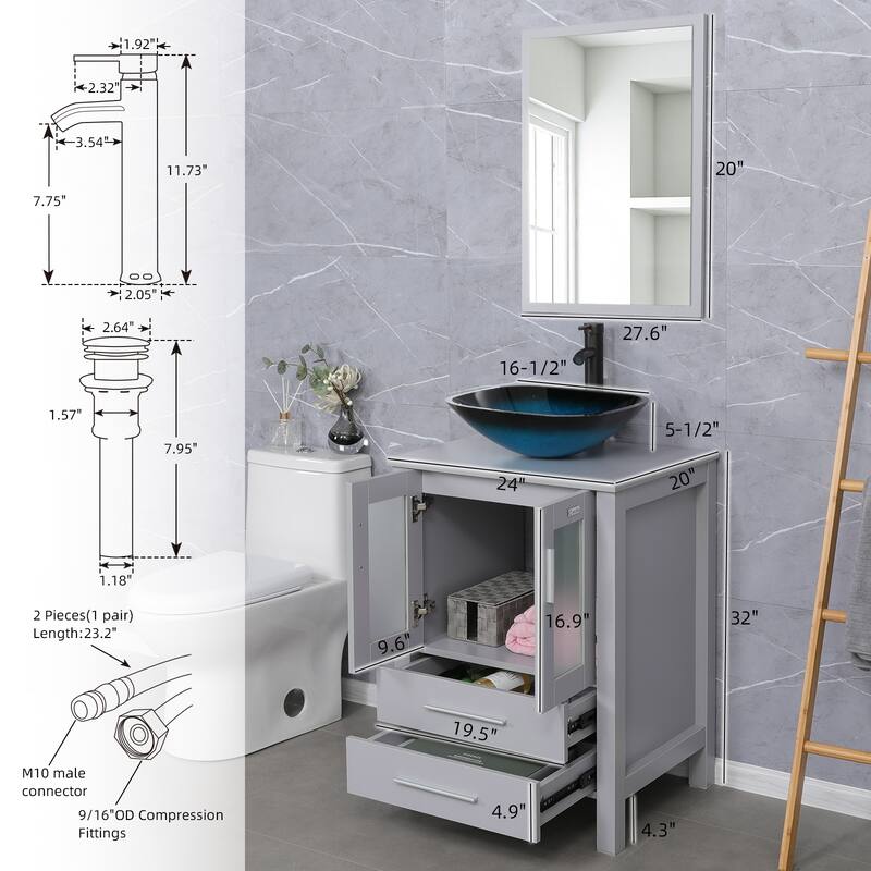 48" Bathroom Vanity Set Vessel Sink Mirror Faucet W/ Small Cabinet Combo