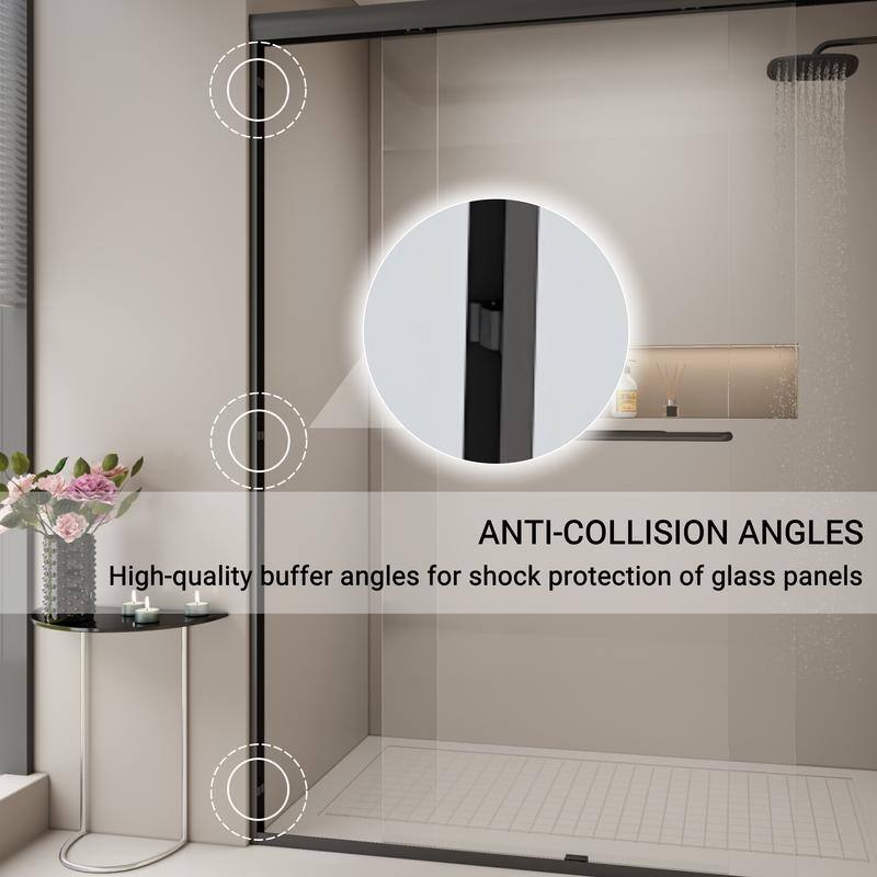 ABRUZZO 56-60" W x 72" H Semi-Frameless Double Sliding Tempered Glass Shower Door with Dual Towel Bars