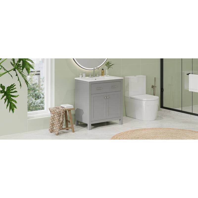 Bathroom Vanity with Sink Top, Bathroom Cabinet with Drawer and Two Doors, Freestanding Storage Cabinet with Shelf