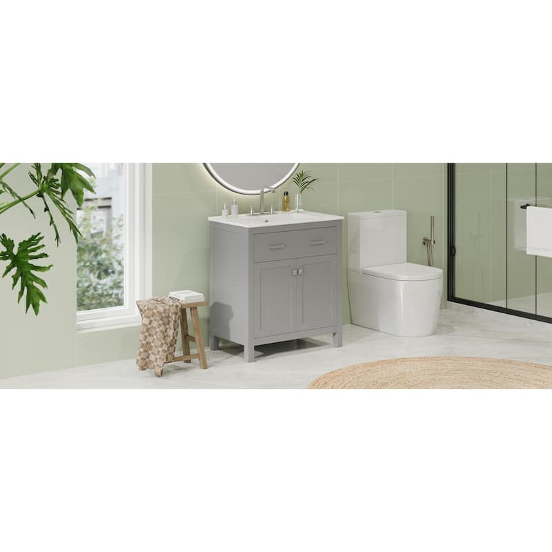 GDFStudio - Bambi Wood & Ceramic Double Bathroom Vanity Set with Sinks, Soft-Close Doors & Flip Drawer