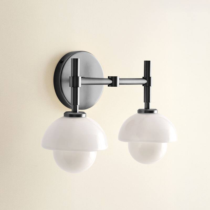 Lily Pod Double Armed Sconce - Metal, Glass & Matte Black, Ivory White 2-Light Sconce for Bathroom or Hallway in Modern Style - Matte Black