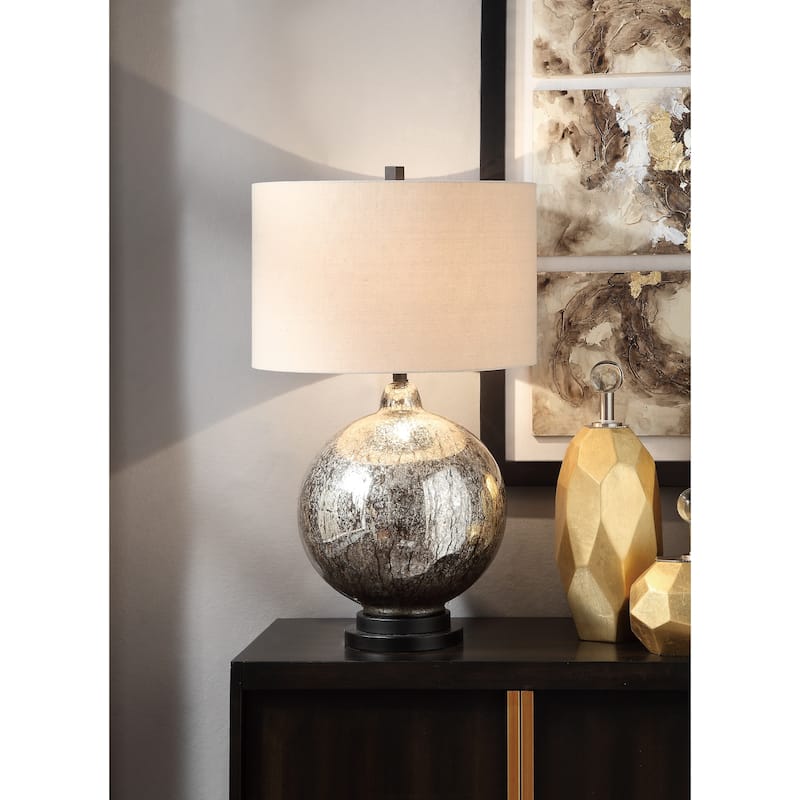 Metallic Silver Glass and Metal Orb Table Lamp - 31.5" H