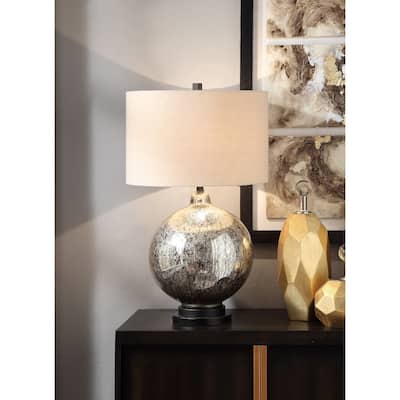 Metallic Silver Glass and Metal Orb Table Lamp - 31.5" H
