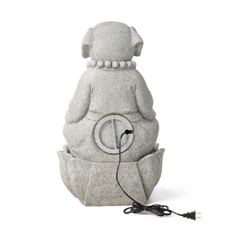 Glitzhome 21.75"H 2-Tiered Zen-Style Polyresin Cat Dog Statue Outdoor Fountain with LED Lights