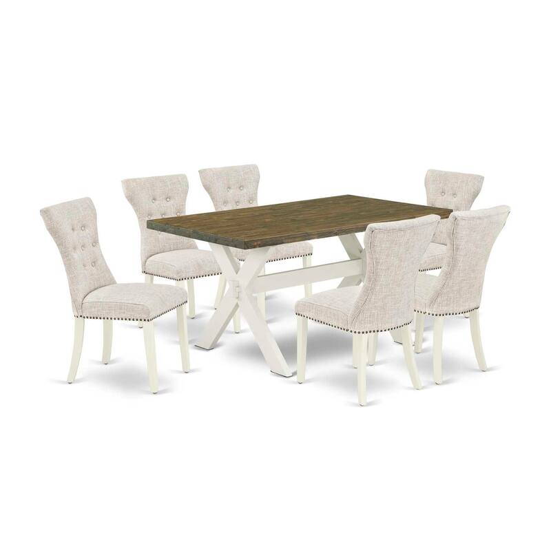 HomeStock 7-Pc Rectangle Natural Oak Finish Solid Wood Top Dining Table with 6 Parson-Chairs