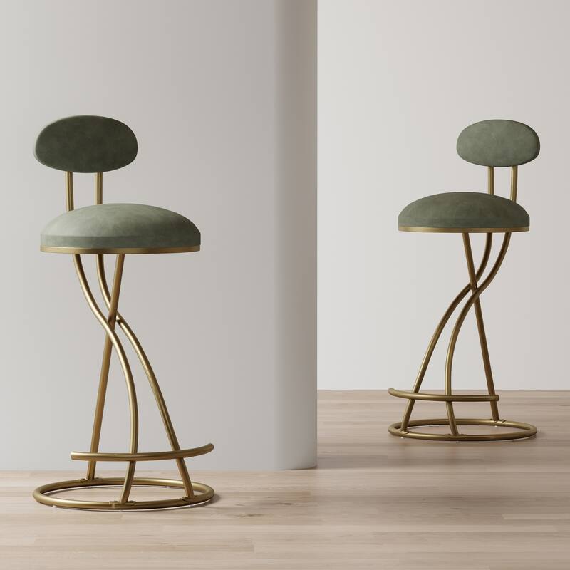 Bar Stools Upholstered Counter Height Barstools for Island, Set of 2 Modern PU Leather/Velvet Dining Chairs with Footrest