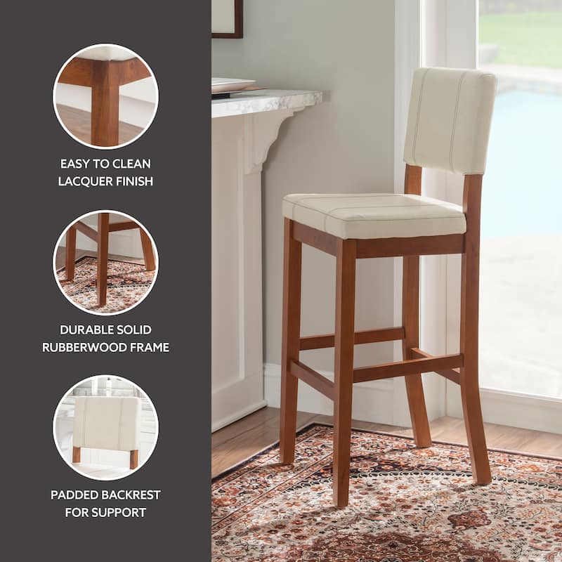 Linon Lombardy Faux Leather and Rubberwood Bar Stool
