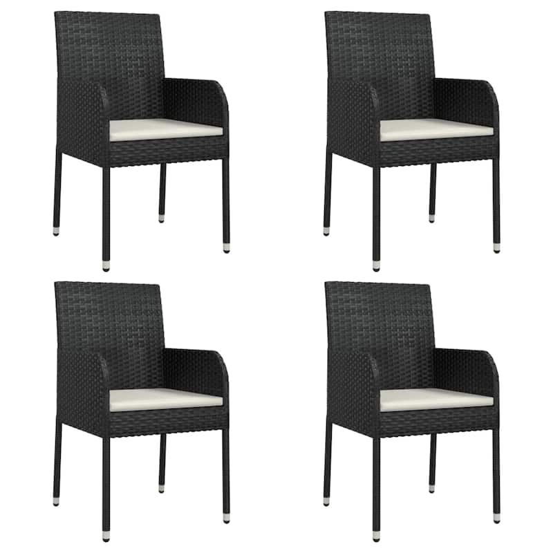 vidaXL 3 Piece Patio Dining Set with Cushions Black Poly Rattan - 18.9" x 21.7" x 34.6"