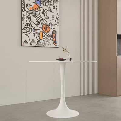 White Round Dining Table, Tulip Table Kitchen Dining Table 2-4 People with MDF Table Top & Pedestal Base