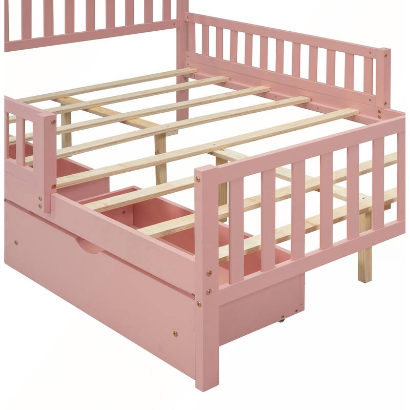 Twin Size Wood Platform Bed with Guardrails