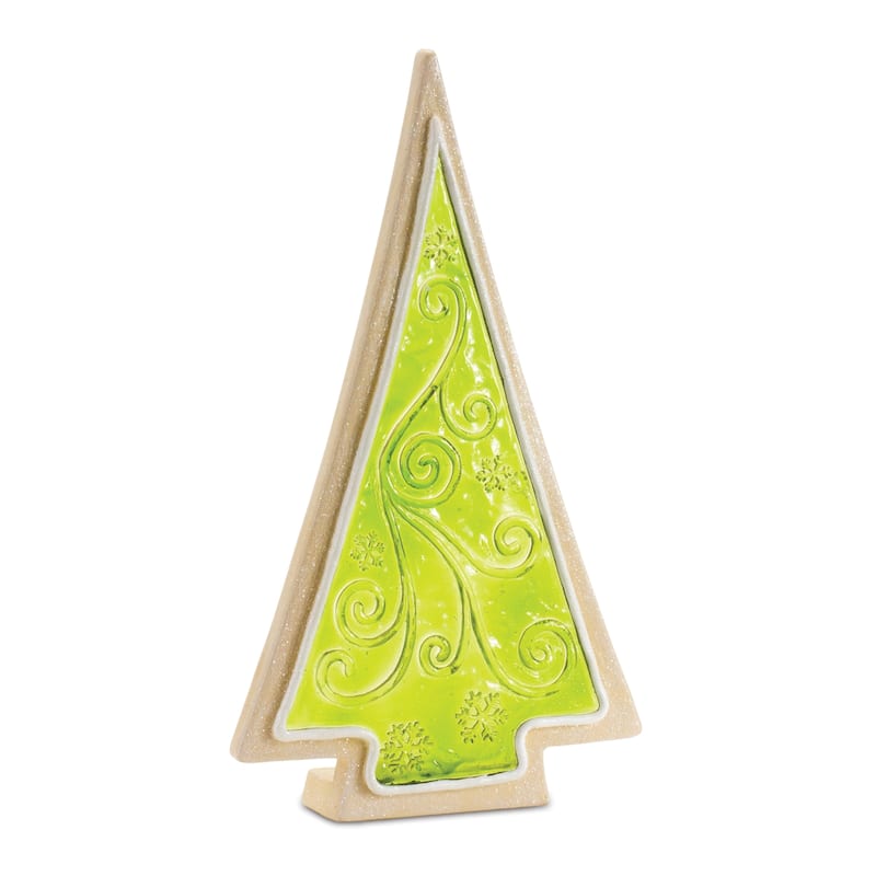 Frosted Cookie Christmas Tree Decor Set of 2 Resin Holiday Figurines - 7.5” x 1.75” x 10.25”