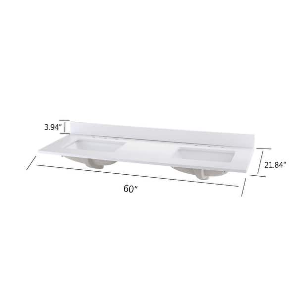 YASINU 60 inch White Quartz Vanity Top with Double Sink